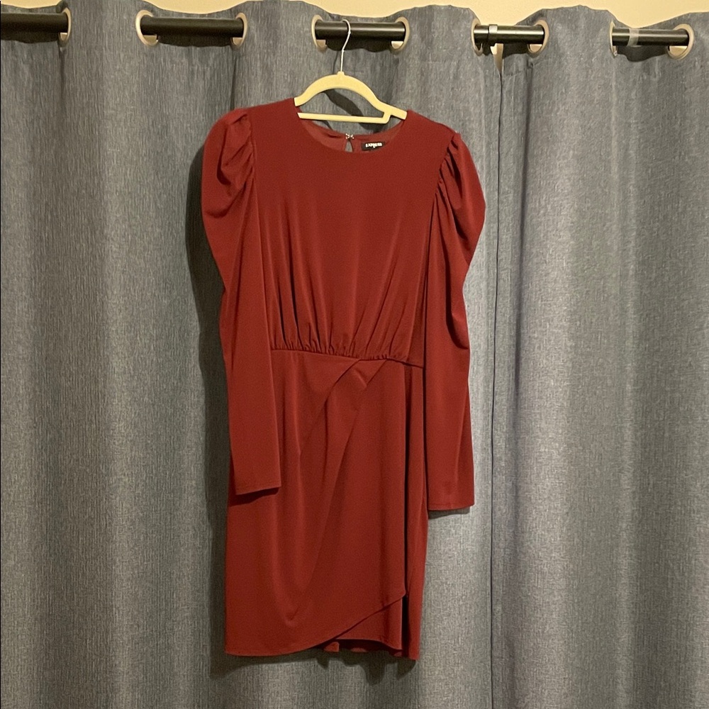 Express Long Sleeve Burgundy Dress